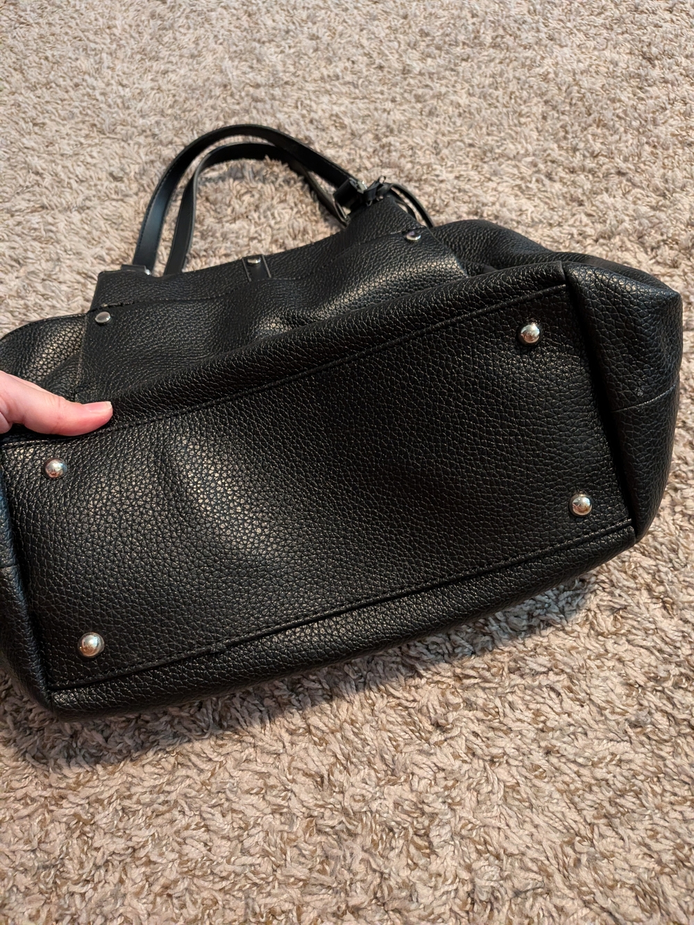 Nine West Black Pebbled Leather Tote with Silver Feet